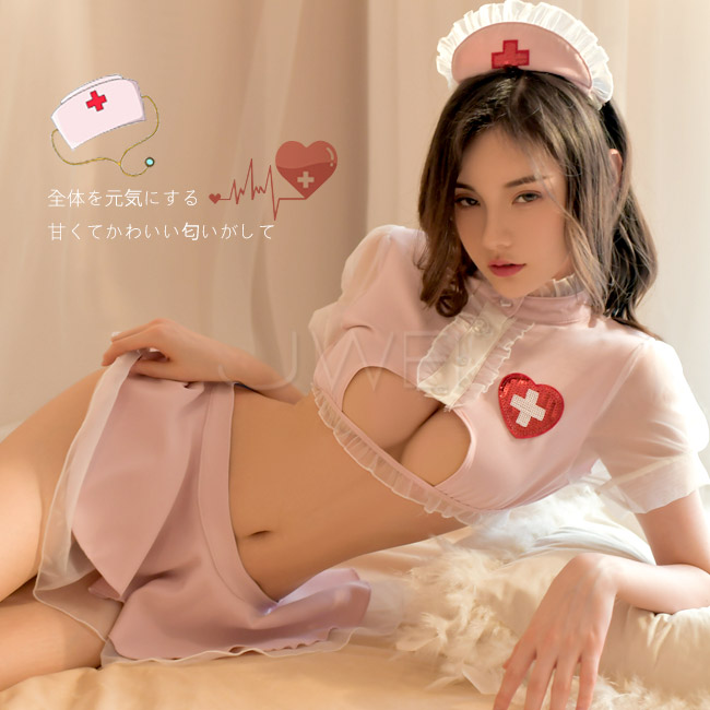 熱辣降臨．性感火辣鏤空護士服火辣件4組(粉色)